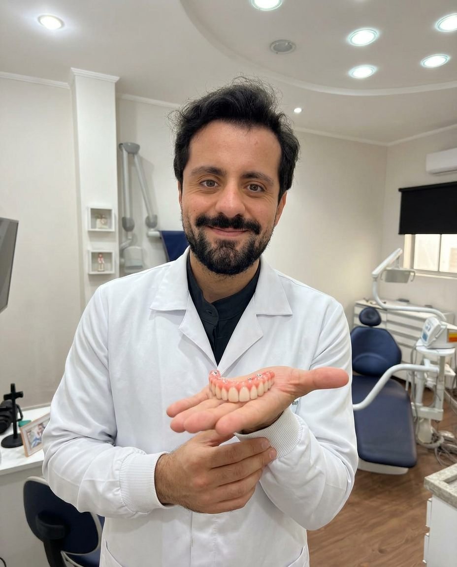 Dr. Alceu Gaiga Junior atendendo um paciente em seu consultório em Itupeva