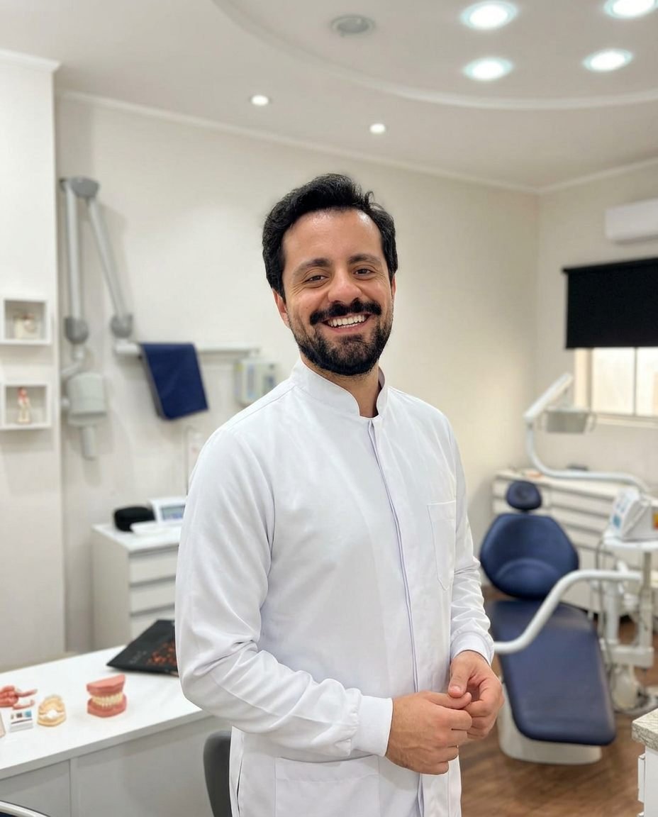 Dr. Alceu Gaiga Junior em seu consultório em Itupeva